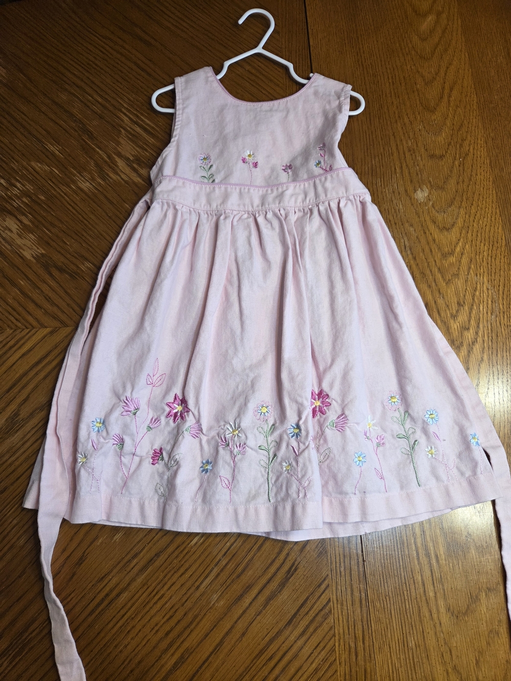 Girls' Pink Embroidered Floral Sundress